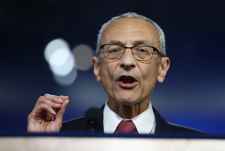 John Podesta, chairman of the 2016 Hillary Clinton presidential campaign, addresses the crowd her election night rally in New York. He said at an event on Wednesday that