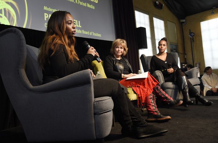 <p>(L-R) Kimberly Steward, Pat Mitchell and Kerry Washington at the 2017 Sundance Women's Brunch.</p>