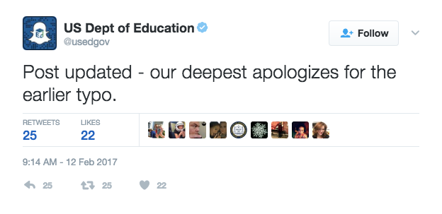 Education department deals typo apology