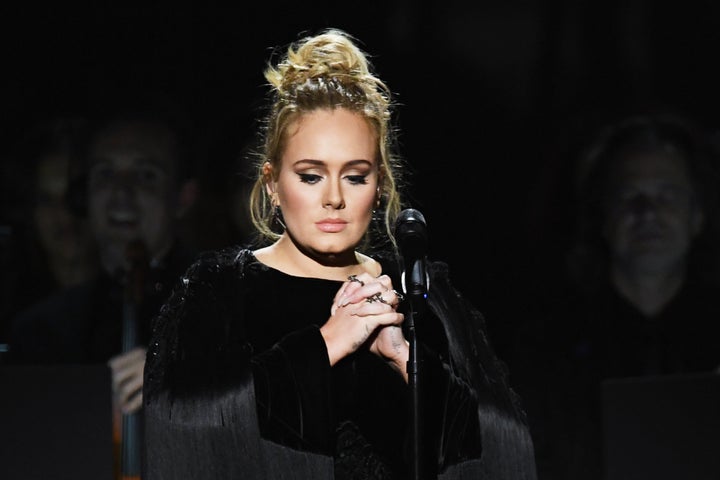 Adele on stage at the Grammys