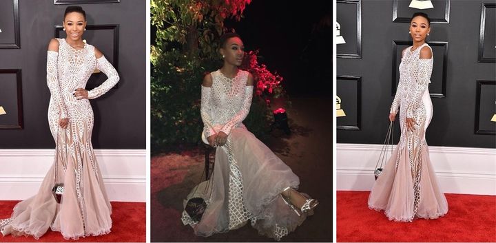 Singer Kriss Mincey in Miri Couture with shoes by Aethon Ulyse and clutch by NS by Noof