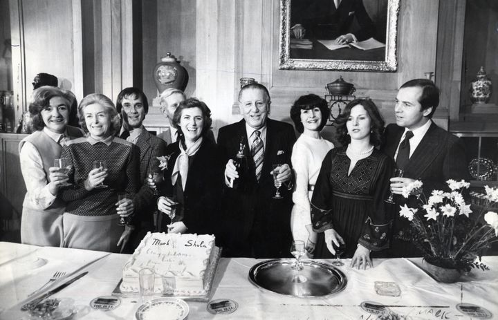 Sara and her co-stars celebrating the 30th anniversary of 'The Archers' in 1980