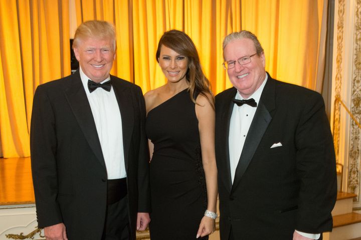 Donald Trump, Melania Trump and Patrick Park attend the 58th International Red Cross Ball at The Mar-a-Largo Club on February 28, 2015.