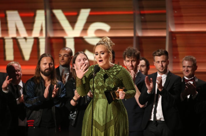 Adele won five awards at the 59th annual <a href="http://www.huffingtonpost.com/news/grammy-awards">Grammy Awards</a> on Sund