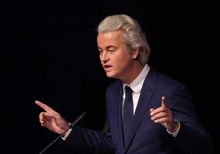 Geert Wilders, leader of the Dutch PVV political party, speaks at a conference of European right-wing parties. Jan. 21, Koblenz, Germany.