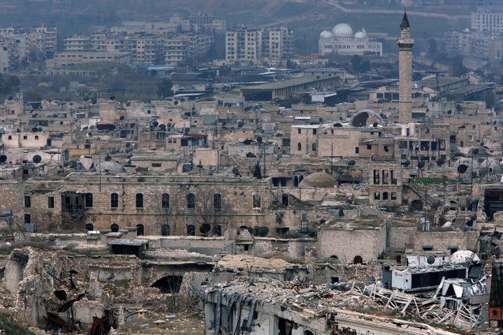 Destroyed buildings in the old city of Aleppo, as seen from its citadel on Jan. 31, 2017.