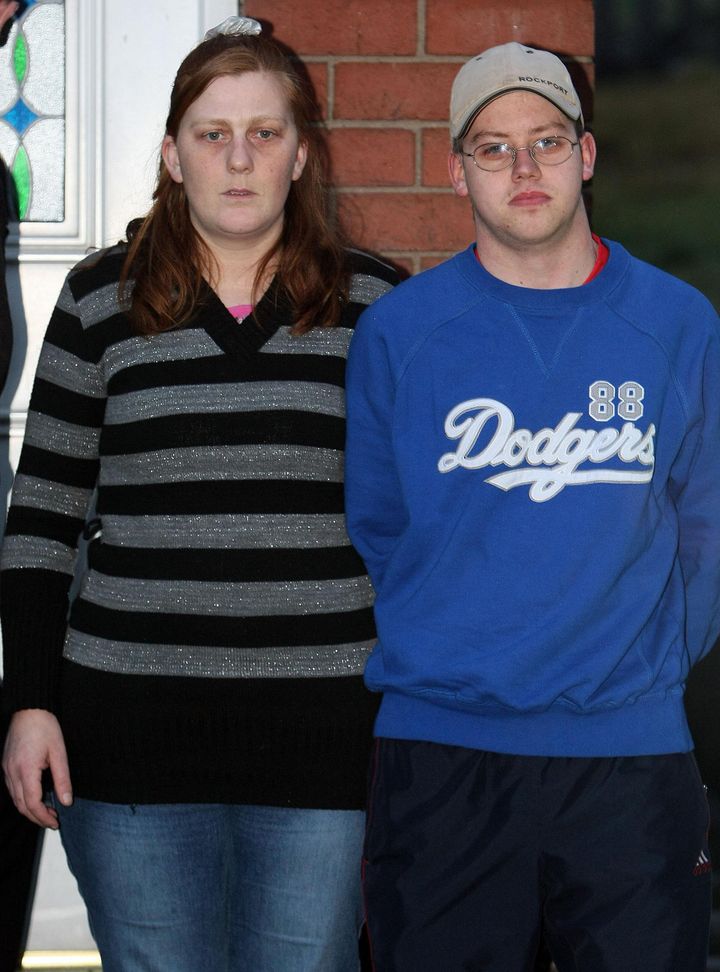 Karen Matthews, 32, and Craig Meehan, 22, the mother and stepfather of nine-year-old Shannon Matthews outside their home in Dewsbury, West Yorkshire in 2008. Meehan was found guilty of possessing children porn