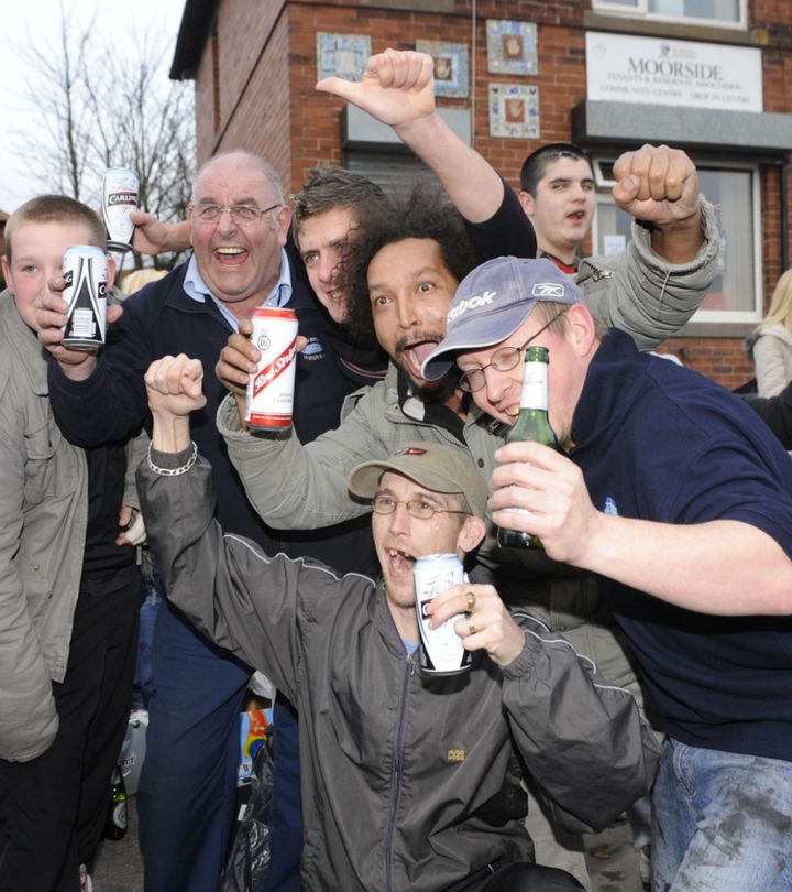 Residents of Dewsbury Moor hold a street party to celebrate the news that Shannon Matthews was reported to be found today. Picture date: Friday March 14, 2008
