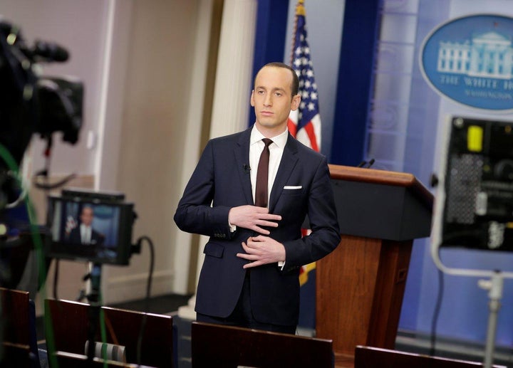 Stephen Miller, 31, prepares to speak to Sunday morning news programs (2/12/17)