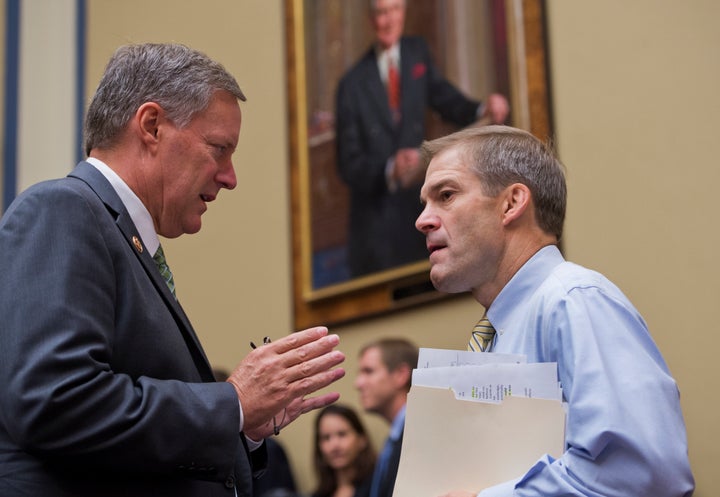 Reps. Mark Meadows (R-N.C.), left, and Jim Jordan (R-Ohio).