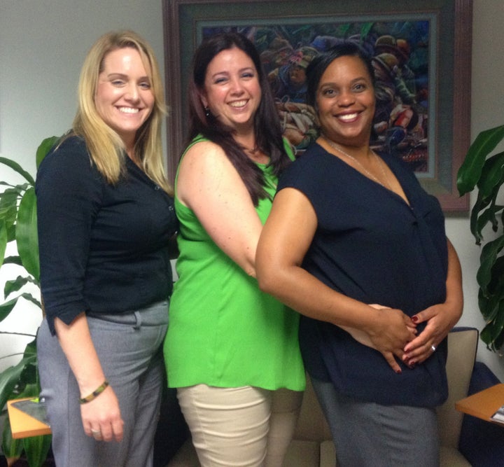 <p>Amber, Kristine and Lauren all smile for the camera, in a good mood after an evening of socializing — and deep talks — about reintegration for women veterans. </p>