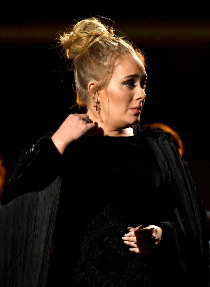 Adele on stage at the Grammys