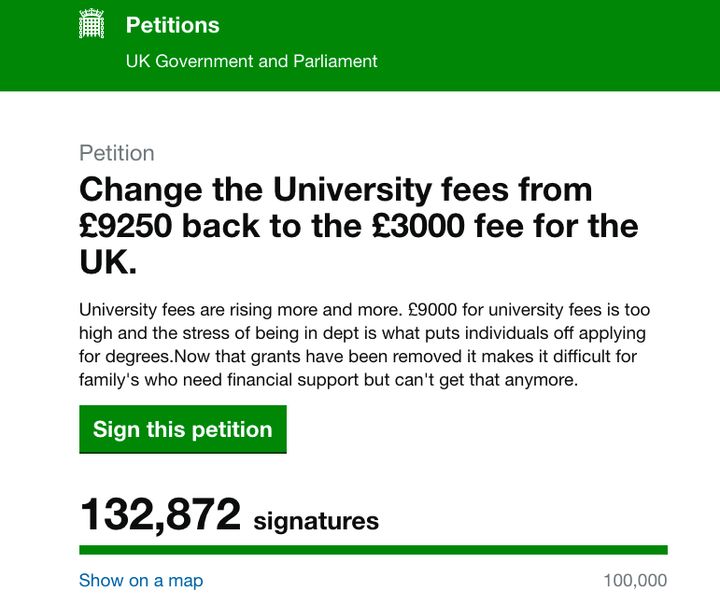 More than 130,000 people have signed a petition calling on the government to reduce tuition fees 