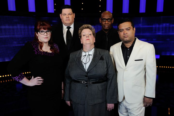 The Chasers (L-R) Jenny Ryan, Mark Labbett, Anne Hegerty, Shaun Wallace and Paul Sinha