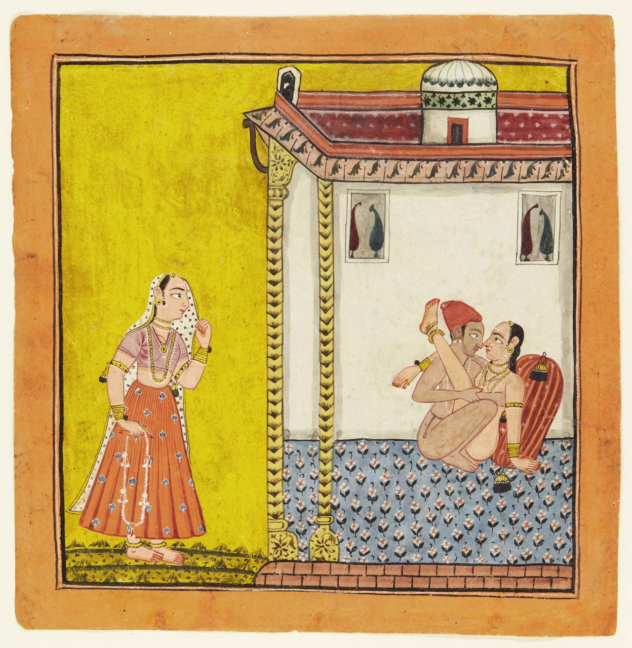 A loving couple watched by a maiden, North India, circa 1700-1740. (Est. £3,000 to £4,000.)