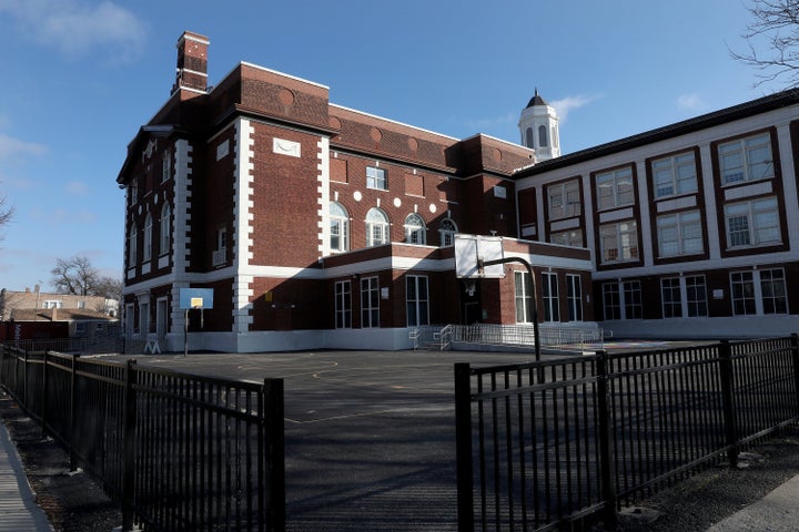 Henderson Elementary School, where Kanari Gentry Bowers was playing basketball with friends when she was shot in the head on Saturday, Feb. 11, 2017 in Chicago. In two separate incidents in Chicago an 11 year old girl, Takiya Homes, and a 12 year old girl Kanari Gentry Bowers, were both shot in the head on Saturday half an hour apart. 