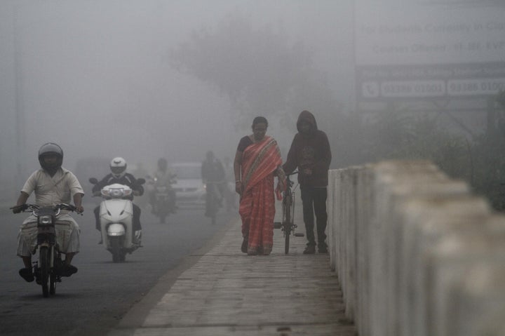 The eastern city of Bhubaneswar, India, is shrouded on Feb. 11. 