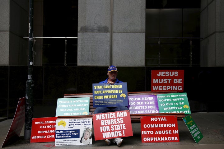 Abuse victim Darren Chalmers outside the venue for the Royal Commission into Institutional Response to Child Sexual Abuse, into abuse allegations, in Sydney, Australia, in March.