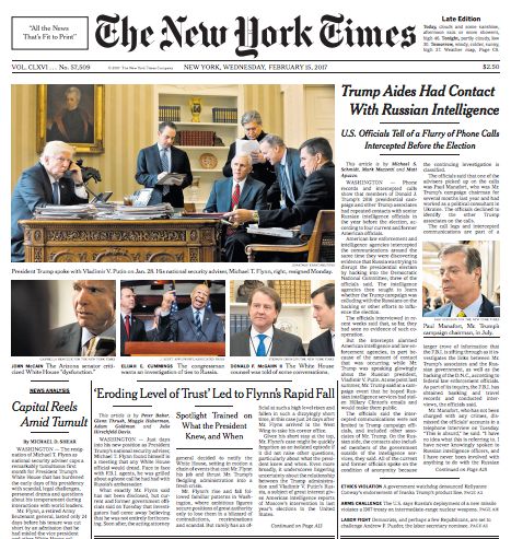 Today's front page of The New York Times.