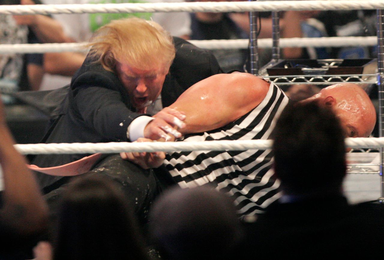 Trump didn't lose his hair in The Battle of the Billionaires, but the Stone Cold stunner did ruffle his famous coif.