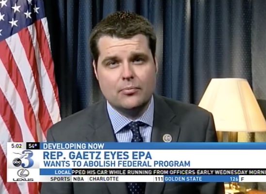 Rep. Matt Gaetz appeared on local TV earlier this month to defend his controversial bill to dismantle the EPA.