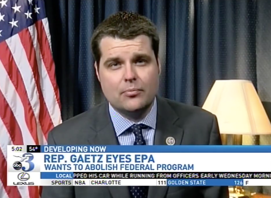 Rep. Matt Gaetz appeared on local TV earlier this month to defend his controversial bill to dismantle the EPA.