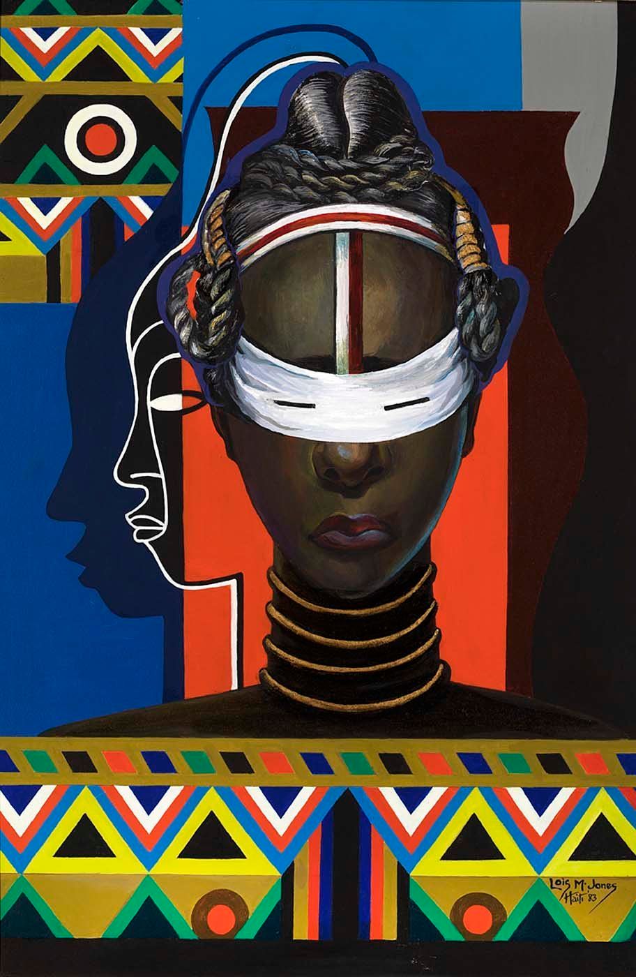 Loïs Mailou Jones, "Initiation, Liberia," 1983, acrylic on canvas, 35 1/4 x 23 1/4 in. (89.6 x 59.1 cm)