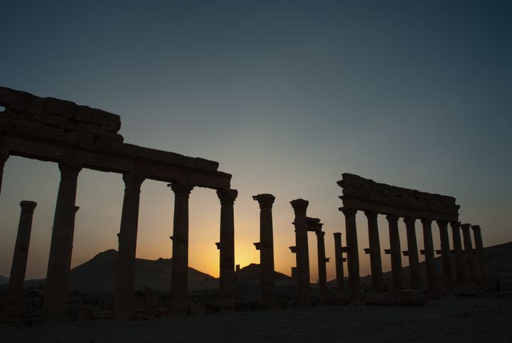 A scenic view at sunset of the ancient ruins of Palmyra, Syria before the war.