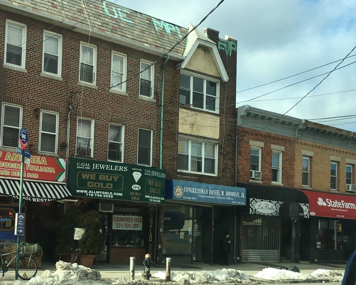 One of two modest district offices of US Representative Daniel Donovan, 7308 13th Avenue, in Dyker Heights, Brooklyn. He is NYC’s only Republican elected official in Congress.