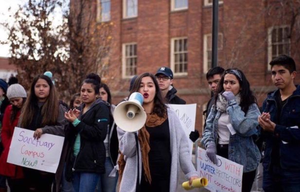 Students speaking out at the sanctuary campus walkout at Washington State University 
