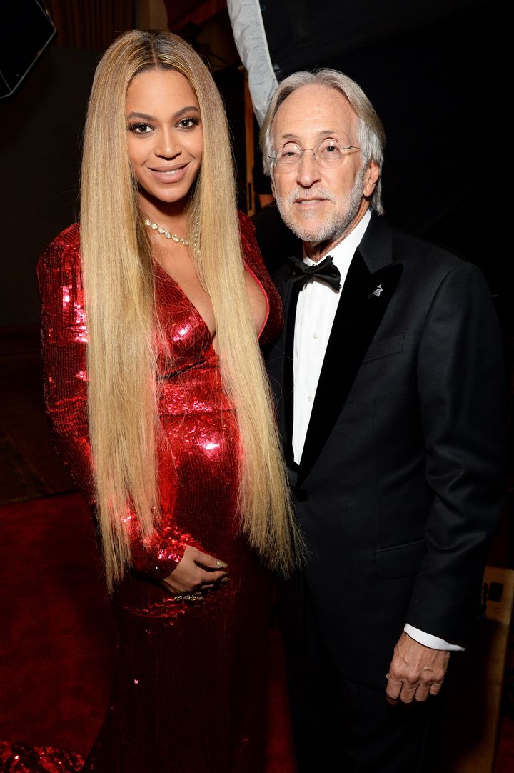Beyonce and President/CEO of The Recording Academy and GRAMMY Foundation President/CEO Neil Portnow attend the The 59th GRAMMY Awards.
