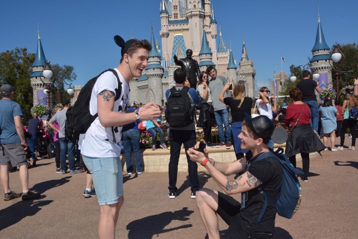 Gregory Anderson, right, said planning his Disney World proposal to fiancé Craig Moss was "magically stressful."&