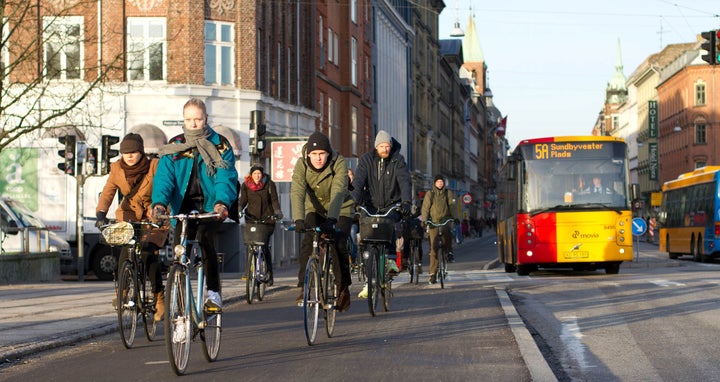 Cyclists in Noerrebrograde, Copenhagen