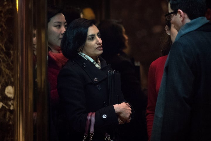 Seema Verma, president and founder of SVC Inc., gets into an elevator as she arrives at Trump Tower in New York to meet with Donald Trump on Nov. 22, 2016.