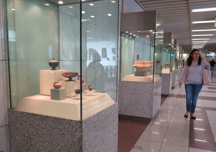 <p>Athens metro stations often have exhibits of artifacts uncovered there.</p>