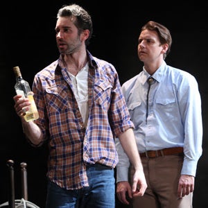 Eddie (Andrew Pastides) confuses and frightens Martin (Patrick Russell) in a scene from <strong><em>Fool For Love</em></stron