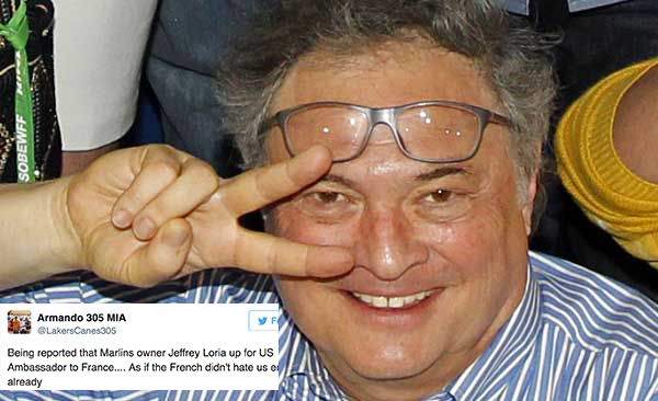 Marlins fans destroy Jeffrey Loria on Twitter for taking a Trump regime job in France after selling the team to his in-laws.
