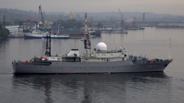The Viktor Leonov - The Russian warship off the coast of Connecticut shown here entering the bay in Havana, Cuba, Tuesday, March 24, 2015