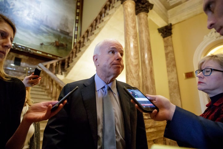 Senate Armed Services Committee Chairman Sen. John McCain, R-Ariz. responds to reporters' questions about critical comments from President Donald Trump.