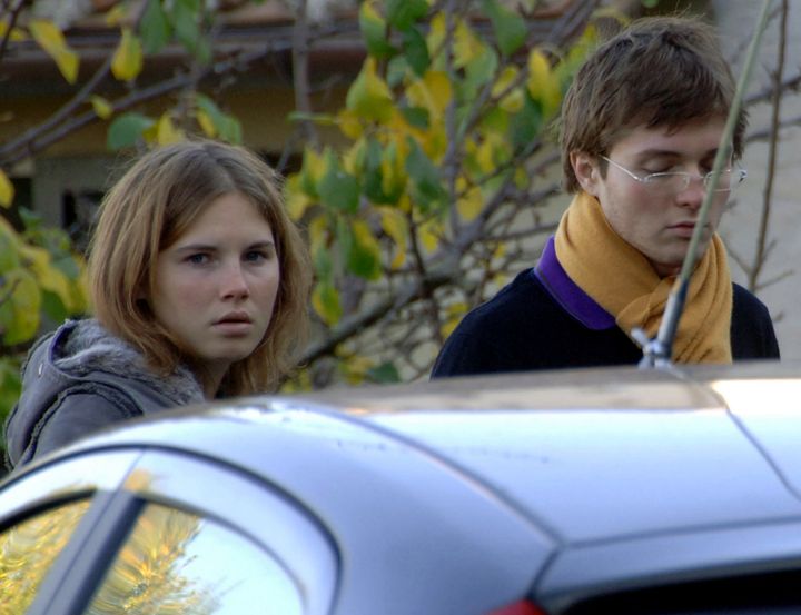 Knox and Sollecito at the Perugia apartment where Kercher was found dead 