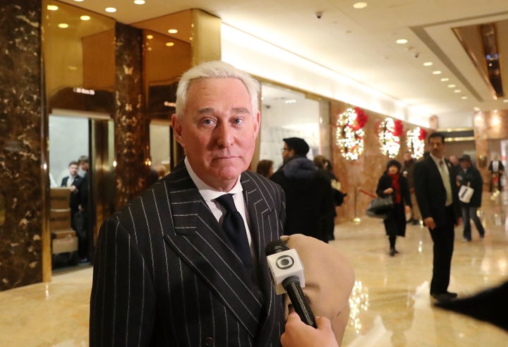 Roger Stone speaks to the media at Trump Tower in New York City on Dec. 6, 2016.