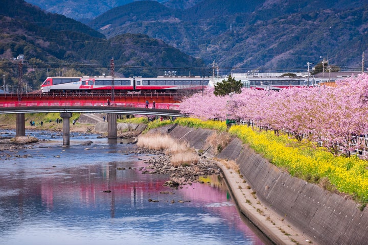 An undated photo showing the Nanohane railway in Kawazu.