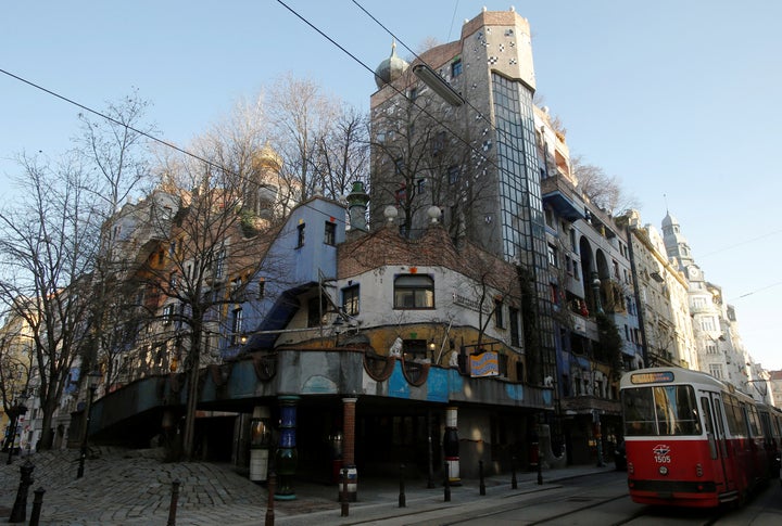 The Hundertwasser House landmark, an apartment house designed by artist and architect Friedensreich Hundertwasser, with the "Terrassencafe im Hundertwasserhaus" is seen in Vienna, Austria, Feb.15.