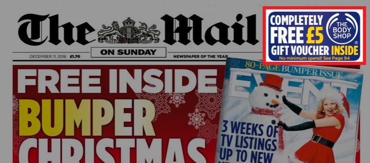 The Body Shop ran an offer on the front page of the Mail on Sunday ran as recently as December 11 2016