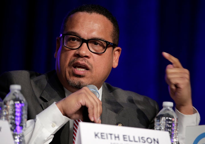 Rep. Keith Ellison (D-Minn.), a candidate to chair the Democratic National Committee, speaks during a DNC forum in Baltimore,