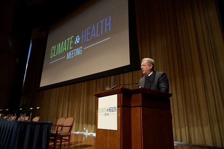 Former Vice President Al Gore addresses attendees of the Climate & Health Meeting at The Carter Center in Atlanta, Georgia. 