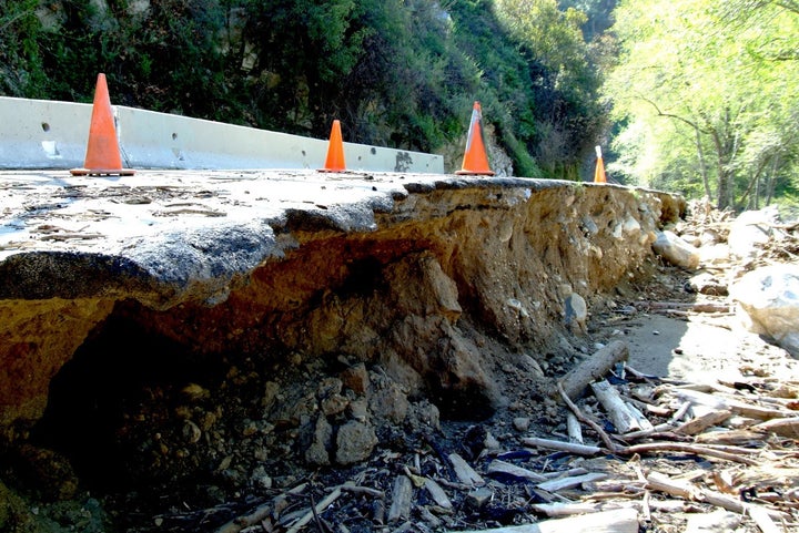 In 2010, severe storms and floods damaged California roads like this one in Pasadena