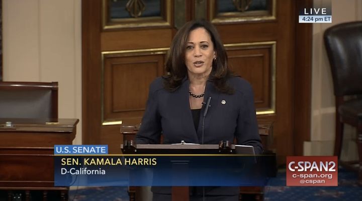 Sen. Kamala Harris (D-Calif.) delivered her first official speech on the Senate floor on Thursday.