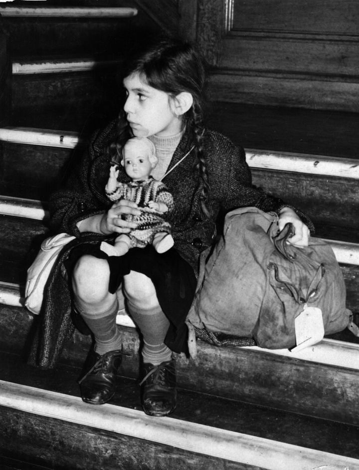An 8-year-old Jewish refugee from Germany arrives in Harwich, England, via the Kindertransport program on Dec. 2, 1938.