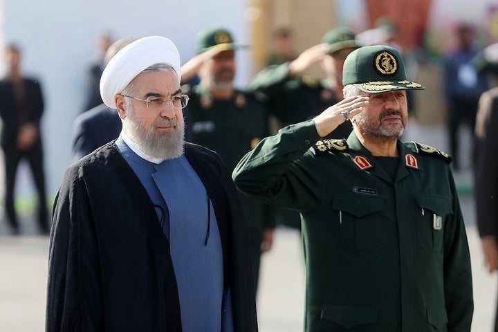 Iranian President Hassan Rouhani (L) and IRGC Major General Mohammad Ali Jafari (R) in Tehran, Iran on September 15, 2015.